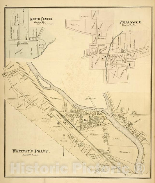Historic Map - 1876 Broome County, New York (N.Y.), North Fenton, Fenton Tp; Triangle, Triangle Tp; Whitney'S Point. - Vintage Wall Art