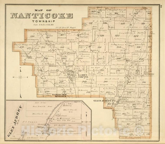 Historic Map - 1876 Broome County, New York (N.Y.), Map Of Nanticoke Township; Glen Aubrey[Village] - Vintage Wall Art