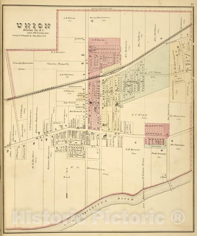 Historic Map - 1876 Broome County, New York (N.Y.), Union, Broome Co, N.Y. - Vintage Wall Art