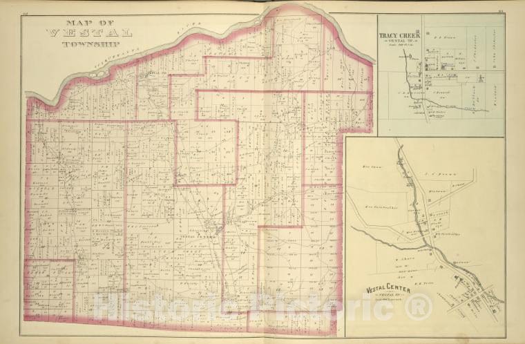 Historic 1876 Map - Map Of Vestal Township; Tracy Creek [Village]; Vestal Center [Vi - Vintage Wall Art