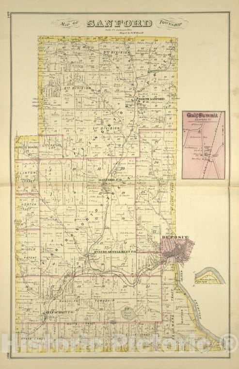 Historic Map - 1876 Broome County, New York (N.Y.), Map Of Sanford Township; Gulf Summit, Sanford Tp - Vintage Wall Art