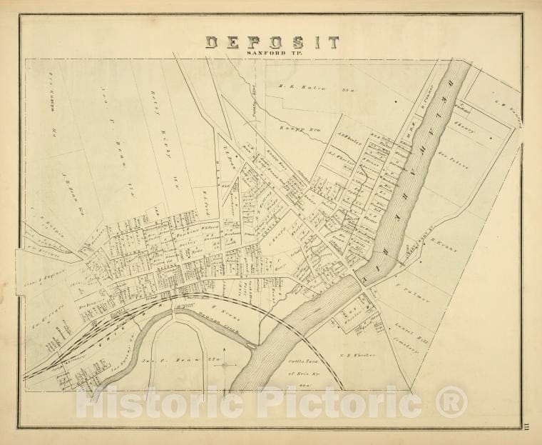 Historic Map - 1876 Broome County, New York (N.Y.), Deposit, Sanford Tp - Vintage Wall Art