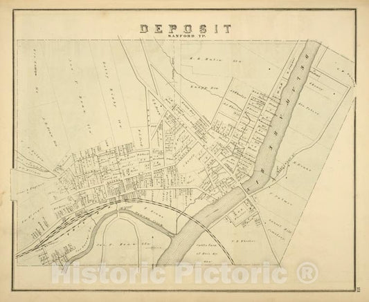 Historic Map - 1876 Broome County, New York (N.Y.), Deposit, Sanford Tp - Vintage Wall Art