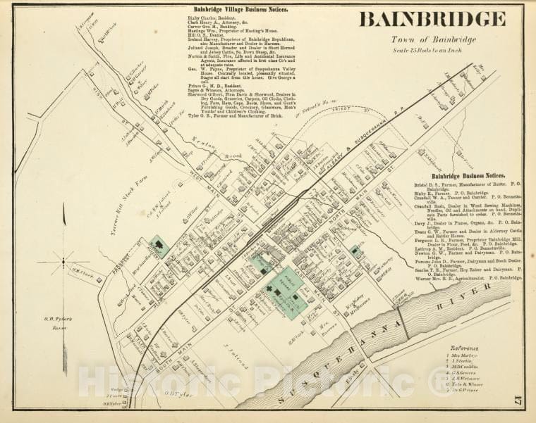 Historic 1875 Map - Bainbridge Village Business Notices; Bainbridge [Village]; Bain - Vintage Wall Art