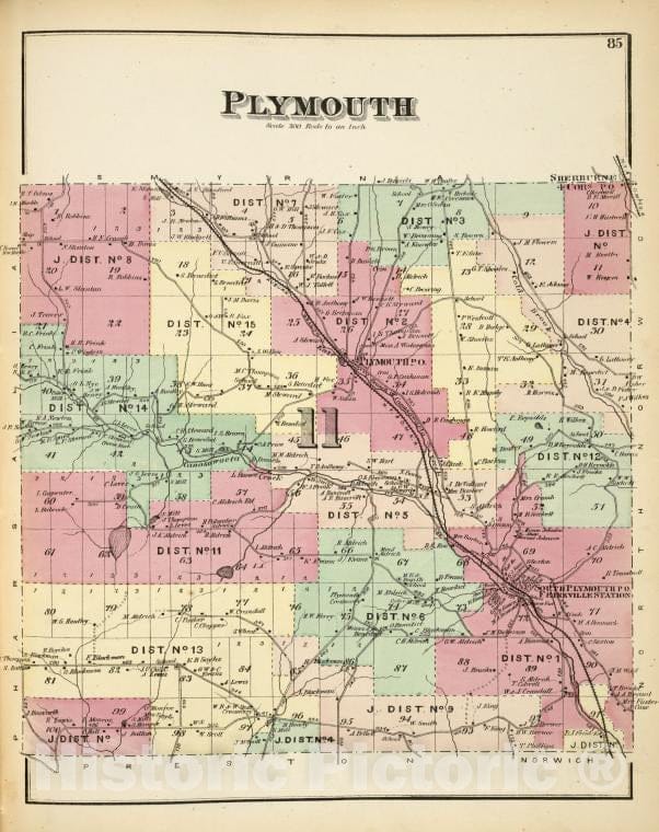 Historic Map - 1875 Chemung County, New York (N.Y.), Plymouth - Vintage Wall Art