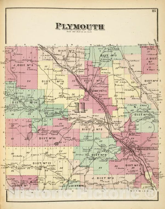 Historic Map - 1875 Chemung County, New York (N.Y.), Plymouth - Vintage Wall Art