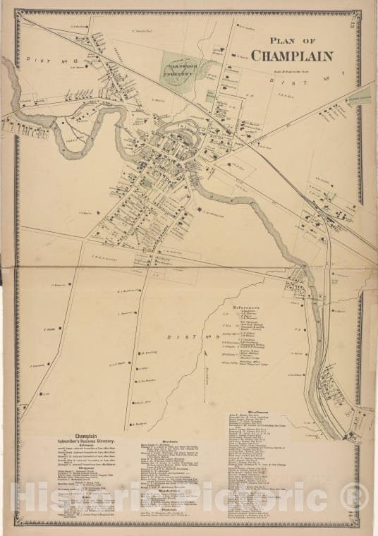 Historic Map - 1869 Clinton County, New York (N.Y.), Plan Of Champlain; Champlain Subscriber'S Business Directory. - Vintage Wall Art