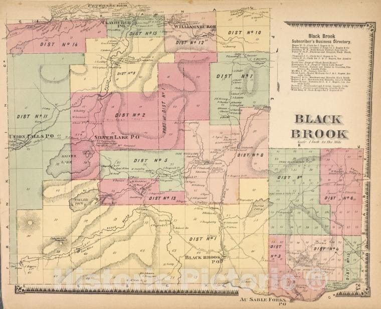 Historic Map - 1869 Clinton County, New York (N.Y.), Black Brook ; Black Brook Subscriber'S Business Directory. - Vintage Wall Art