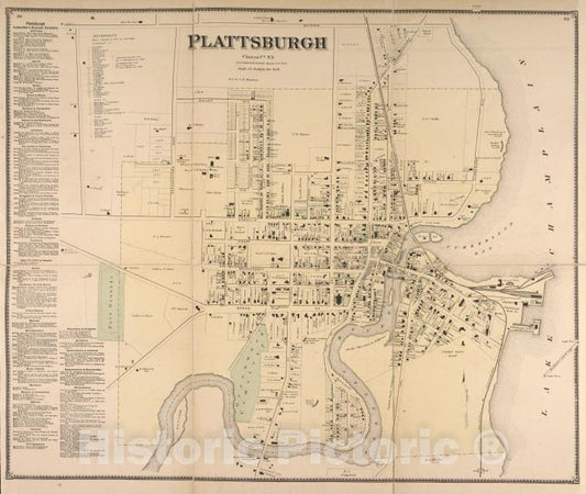 Historic Map - 1869 Clinton County, New York (N.Y.), Plattburgh; Plattburgh Subscriber'S Business Directory. - Vintage Wall Art