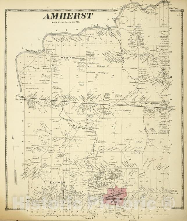 Historic Map - 1866 Erie County, New York (N.Y.), Amherst - Vintage Wall Art