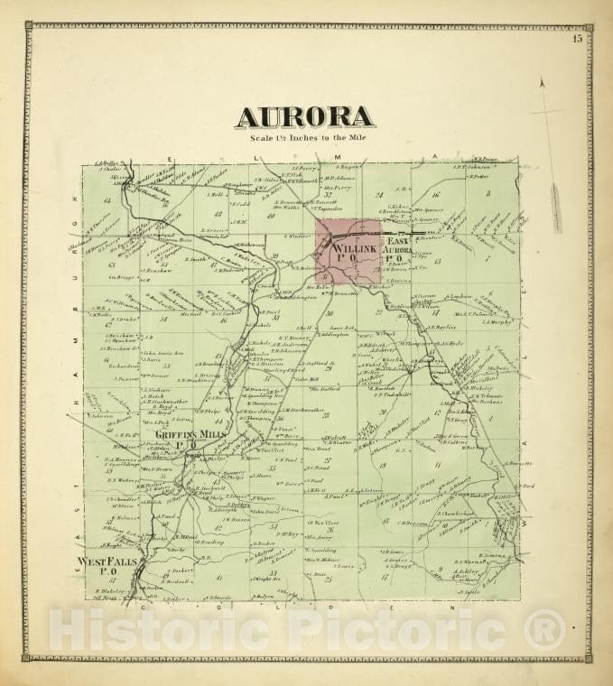 Historic Map - 1866 Erie County, New York (N.Y.), Aurora - Vintage Wall Art