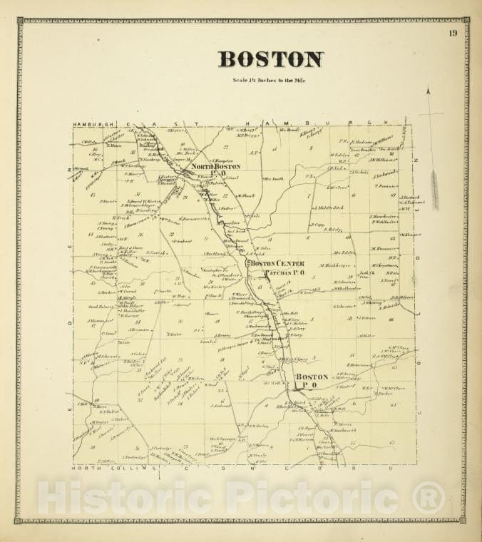Historic Map - 1866 Erie County, New York (N.Y.), Boston - Vintage Wall Art