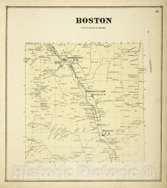 Historic Map - 1866 Erie County, New York (N.Y.), Boston - Vintage Wall Art