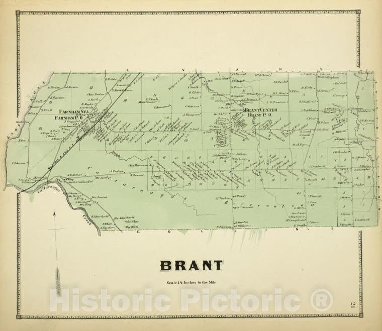 Historic Map - 1866 Erie County, New York (N.Y.), Brant - Vintage Wall Art