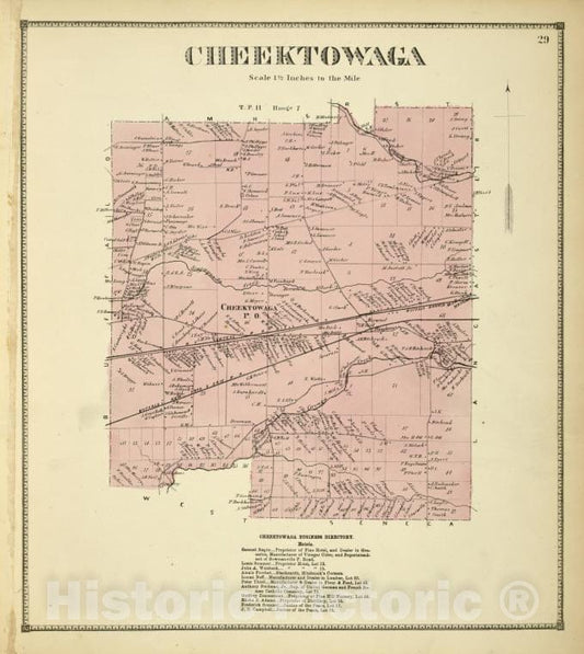 Historic Map - 1866 Erie County, New York (N.Y.), Cheektowaga - Vintage Wall Art