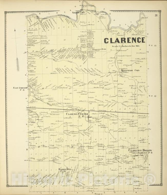 Historic Map - 1866 Erie County, New York (N.Y.), Clarence - Vintage Wall Art