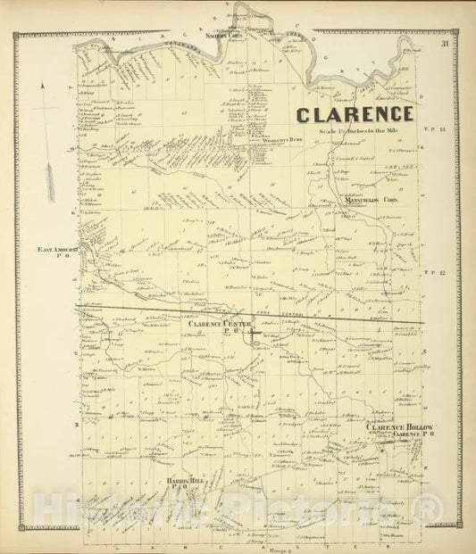 Historic Map - 1866 Erie County, New York (N.Y.), Clarence - Vintage Wall Art