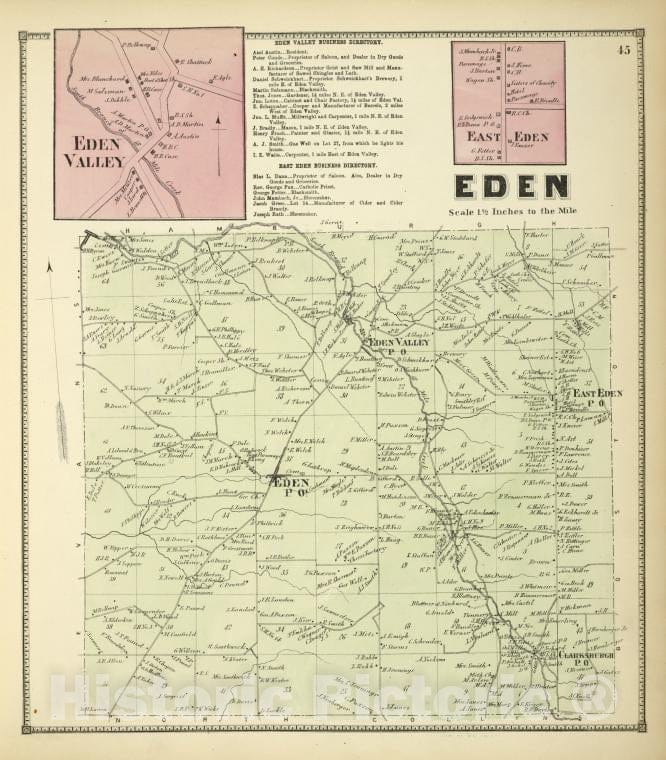 Historic 1866 Map - Eden Valley [Village]; Eden Valley Business Directory; East Ede - Vintage Wall Art