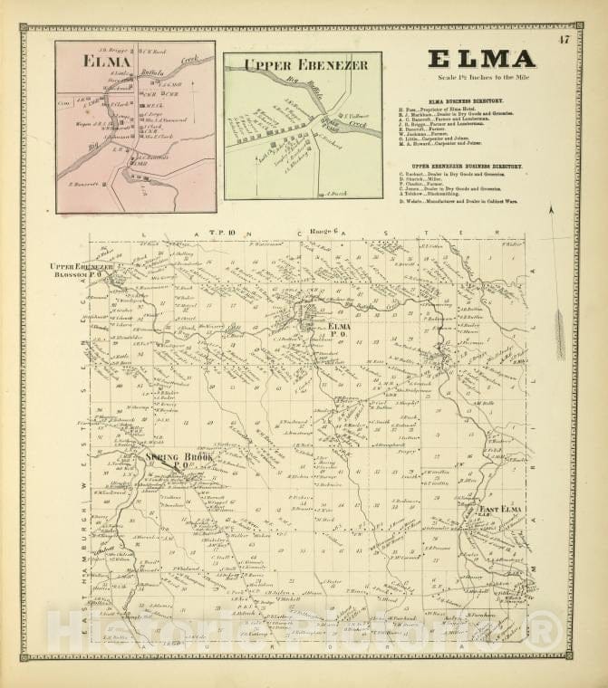 Historic 1866 Map - Elma [Village]; Upper Ebenezer [Village]; Elma [Township]; Elma - Vintage Wall Art