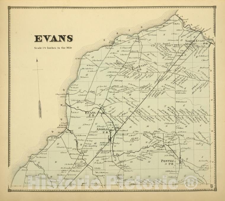 Historic Map - 1866 Erie County, New York (N.Y.), Evans - Vintage Wall Art