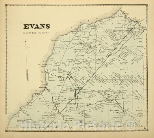 Historic Map - 1866 Erie County, New York (N.Y.), Evans - Vintage Wall Art