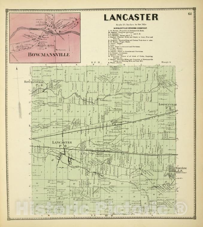 Historic 1866 Map - Bowmansville [Village]; Lancaster [Township]; - Vintage Wall Art