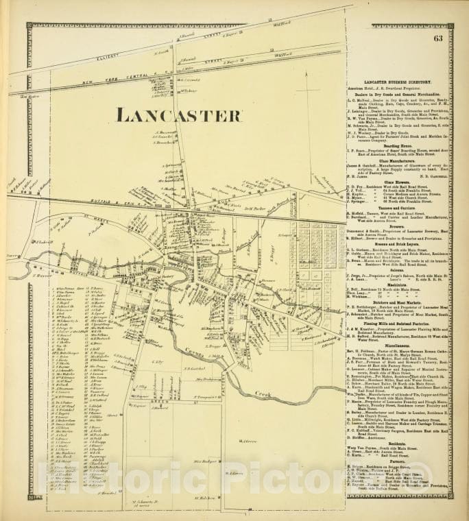 Historic 1866 Map - Lancaster [Village]; Lancaster Business Directory - Vintage Wall Art