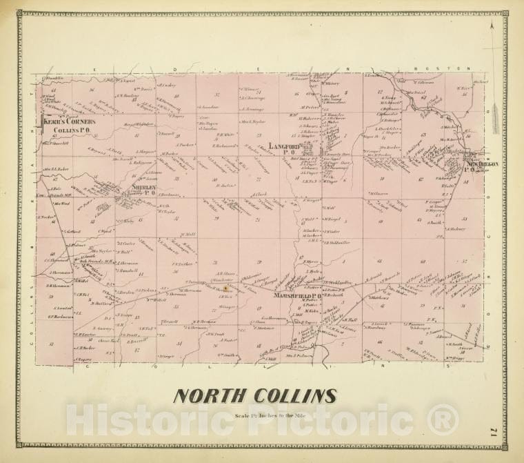 Historic Map - 1866 Erie County, New York (N.Y.), North Collins - Vintage Wall Art