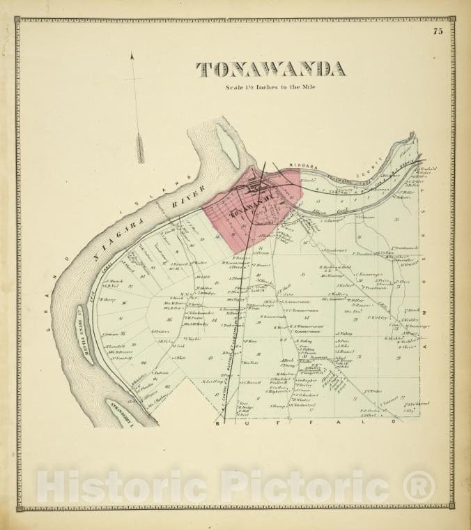 Historic Map - 1866 Erie County, New York (N.Y.), Tonawanda - Vintage Wall Art