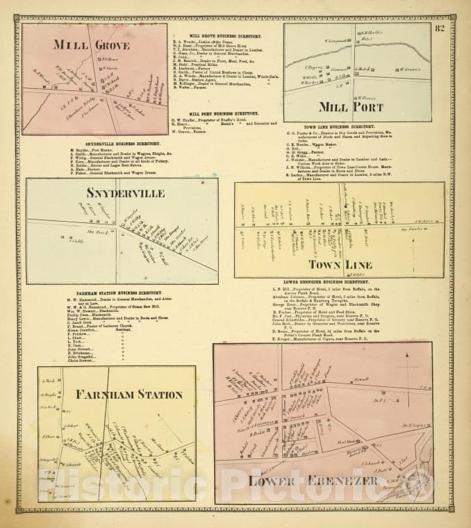 Historic 1866 Map - Mill Grove [Village]; Mill Grove Business Directory; Mill Port B - Vintage Wall Art