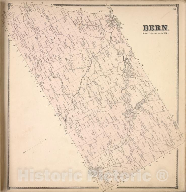 Historic Map - 1866 Bern. [Township], Counties Of Albany And Schenectady, New York - Vintage Wall Art