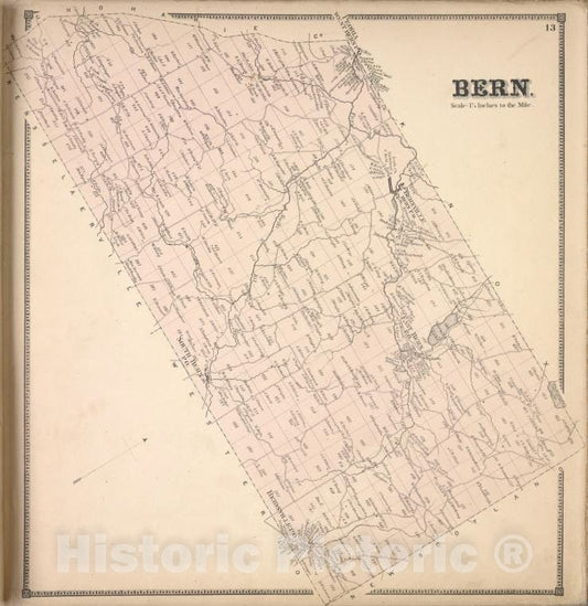 Historic Map - 1866 Bern. [Township], Counties Of Albany And Schenectady, New York - Vintage Wall Art
