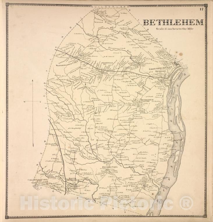 Historic Map - 1866 Bethlehem [Township],Counties Of Albany And Schenectady, New York - Vintage Wall Art