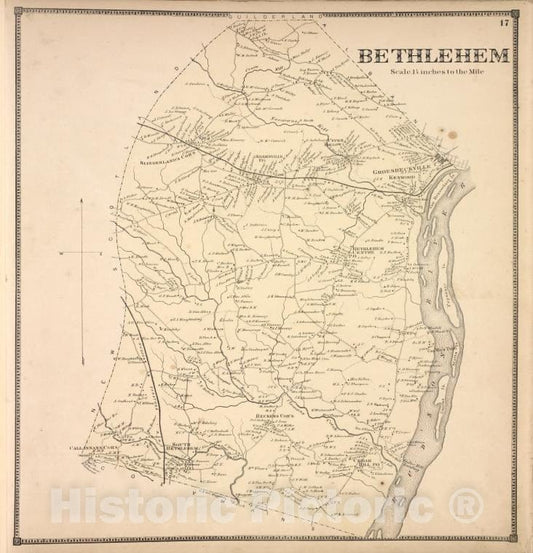 Historic Map - 1866 Bethlehem [Township],Counties Of Albany And Schenectady, New York - Vintage Wall Art
