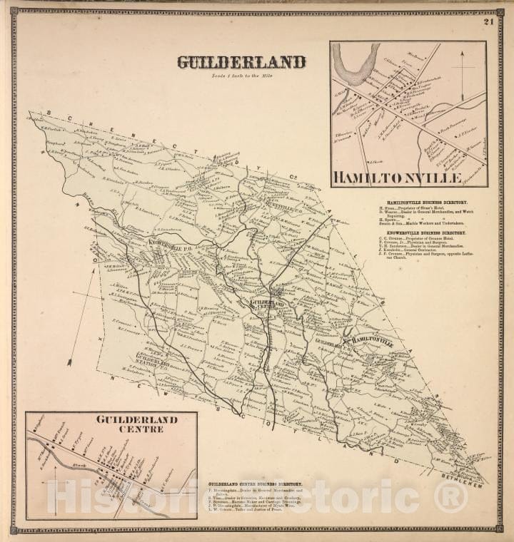Historic 1866 Map - Guilderland [Township]; Hamiltonville [Village]; Hamiltonville B - Vintage Wall Art