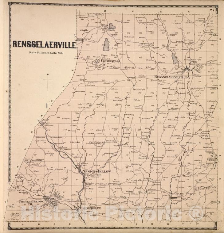 Historic Map - 1866 Counties Of Albany And Schenectady, Rensselaerville. - Vintage Wall Art