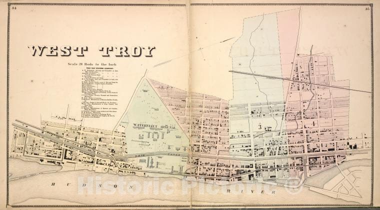Historic 1866 Map - West Troy [Village]; West Troy Business Directory. - Vintage Wall Art