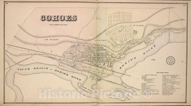 Historic Map - 1866 Counties Of Albany And Schenectady, Cohoes; Cohoes Business Directory. - Vintage Wall Art