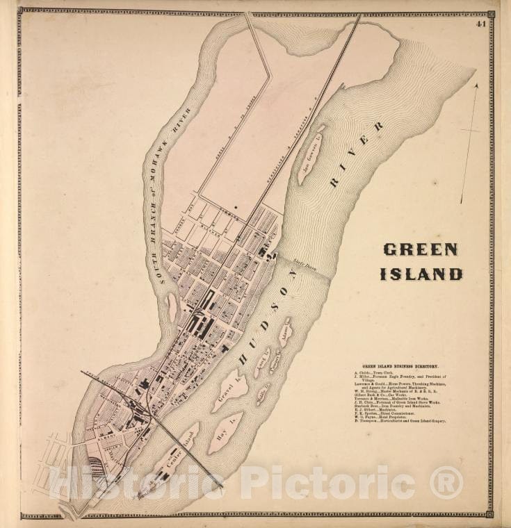 Historic 1866 Map - Green Islands [Village]; Green Islands Business Directory. - Vintage Wall Art