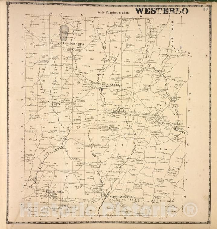 Historic Map - 1866 Counties Of Albany And Schenectady, Westerlo - Vintage Wall Art