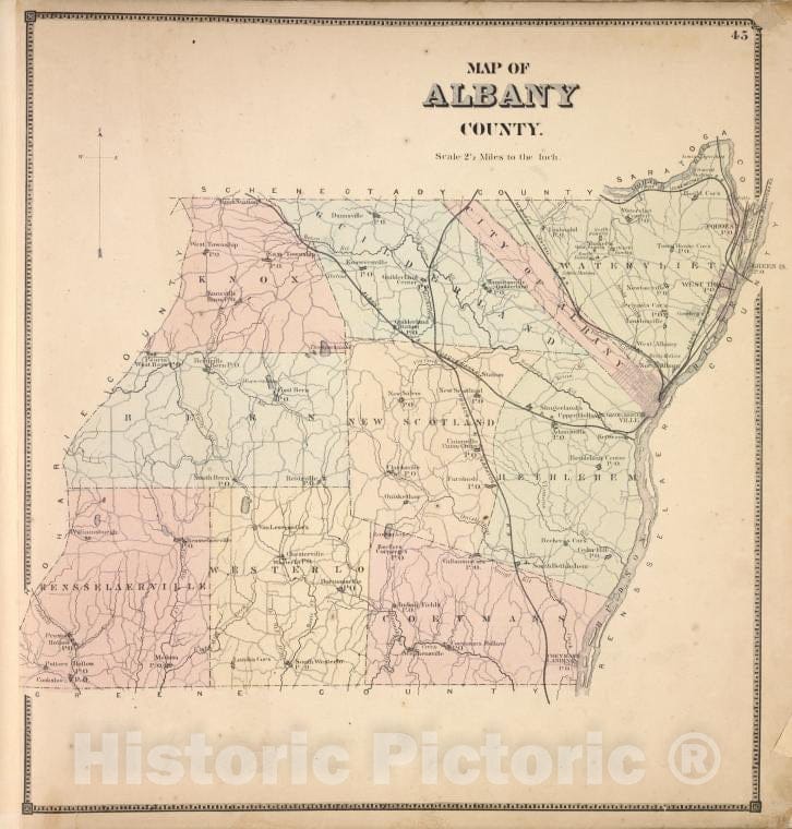Historic Map - 1866 Counties Of Albany And Schenectady, Map Of Albany County. - Vintage Wall Art