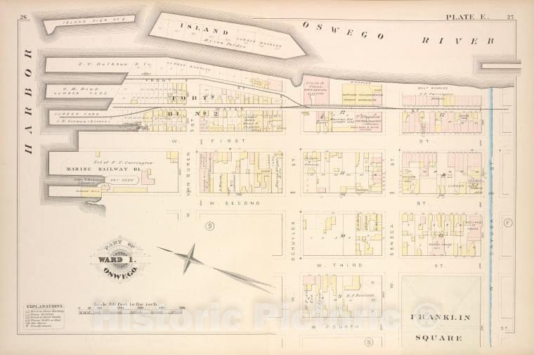 Historic Map - 1880 Oswego, New York (N.Y.), Part Of Ward 1. [Plate E.] - Vintage Wall Art