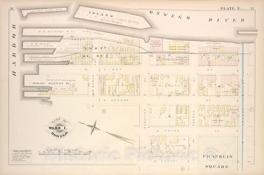 Historic Map - 1880 Oswego, New York (N.Y.), Part Of Ward 1. [Plate E.] - Vintage Wall Art