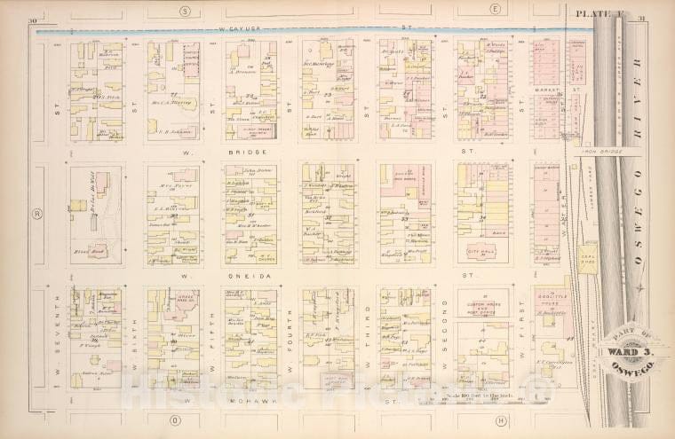 Historic Map - 1880 Oswego, New York (N.Y.), Part Of Ward 3. [Plate F.] - Vintage Wall Art