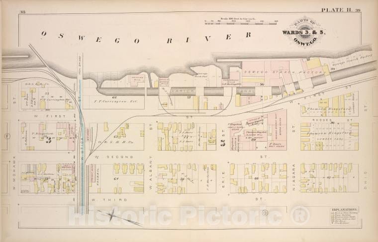 Historic Map - 1880 Oswego, New York (N.Y.), Part Of Ward 3. & 5. [Plate H.] - Vintage Wall Art
