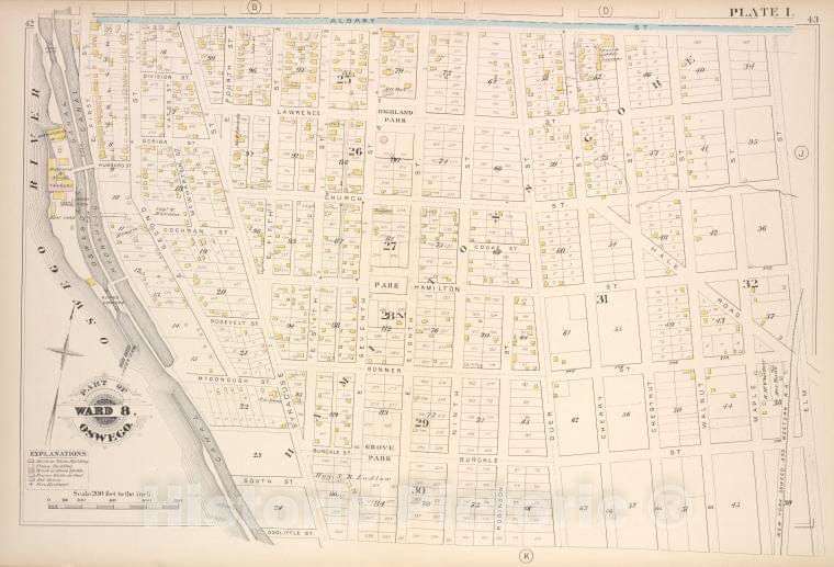 Historic Map - 1880 Oswego, New York (N.Y.), Part Of Ward 8. [Plate I.] - Vintage Wall Art