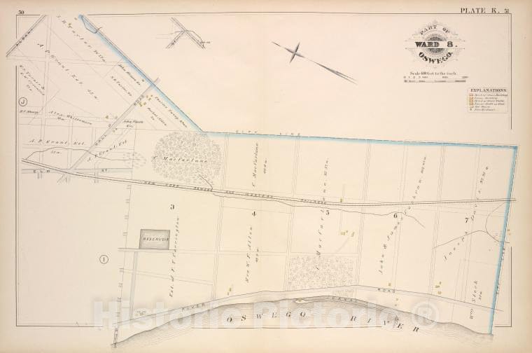 Historic Map - 1880 Oswego, New York (N.Y.), Part Of Ward 8. [Plate K.] - Vintage Wall Art