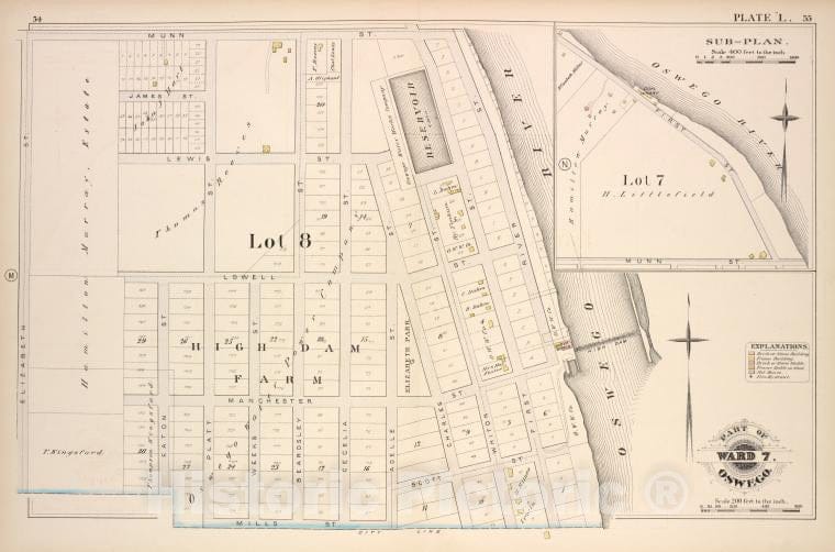 Historic Map - 1880 Oswego, New York (N.Y.), Part Of Ward 7; Sub-Plan. [Plate L.] - Vintage Wall Art