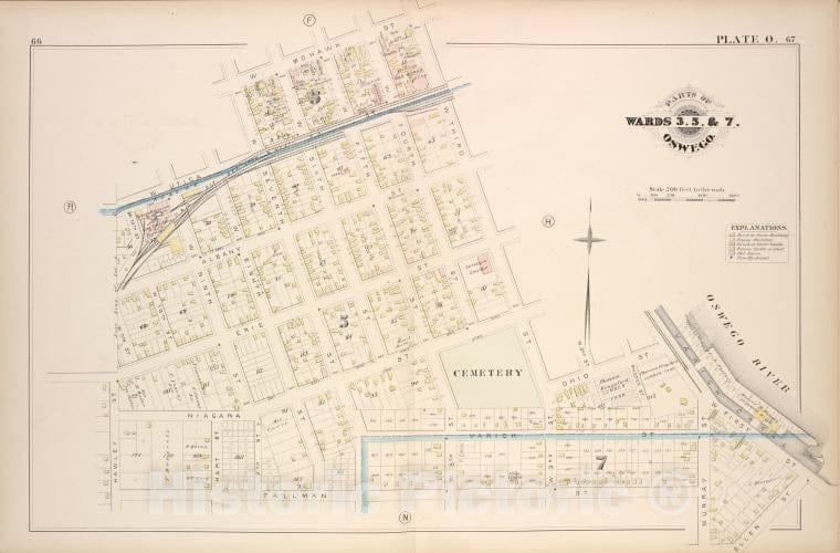 Historic Map - 1880 Oswego, New York (N.Y.), Part Of Ward 3. 5. & 7. [Plate O.] - Vintage Wall Art