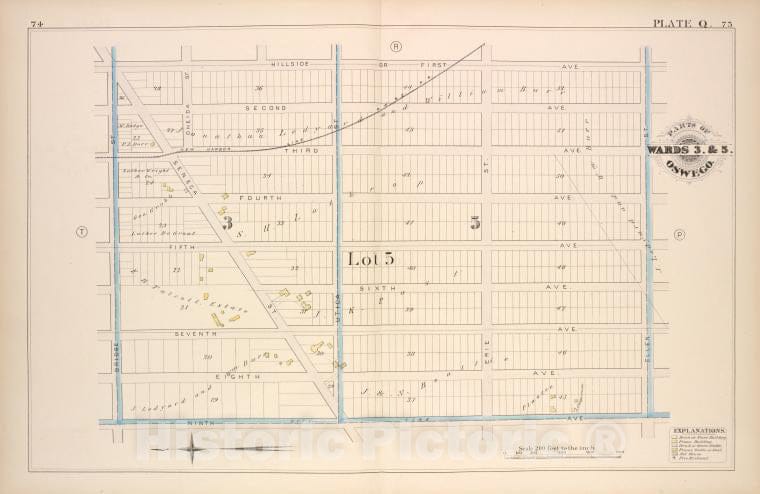 Historic Map - 1880 Oswego, New York (N.Y.), Part Of Ward 3. & 5. [Plate Q.] - Vintage Wall Art